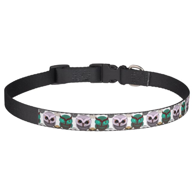 Cute Owl Illustrations Pattern Pet Collar (Front)