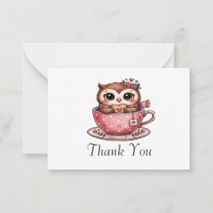 Cute Owl in a Cozy Teacup Thank You Note Card