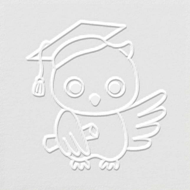 Cute Owl in a Graduation Hat Holding a Scroll Embosser (Design)