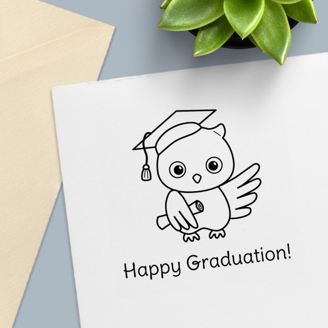 Cute Owl in a Graduation Hat Holding a Scroll Self-inking Stamp (Creator Uploaded)