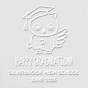 Cute Owl in a Graduation Hat Holding a Scroll V2 Embosser