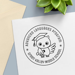 Cute Owl in a Graduation Hat Round Text Self-inking Stamp