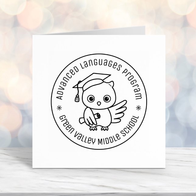 Cute Owl in a Graduation Hat Round Text Self-inking Stamp (Creator Uploaded)