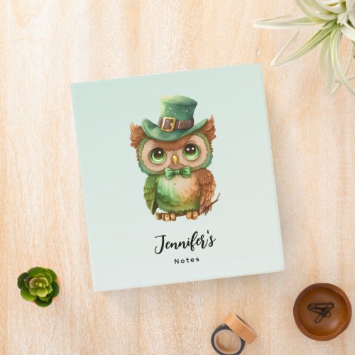 Cute Owl in a Green Top Hat 3 Ring Binder