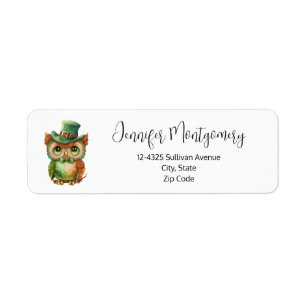 Cute Owl in a Green Top Hat Address Label