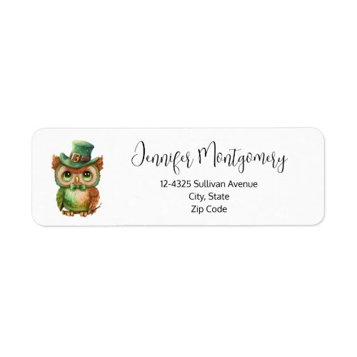  Cute Owl in a Green Top Hat Address Label