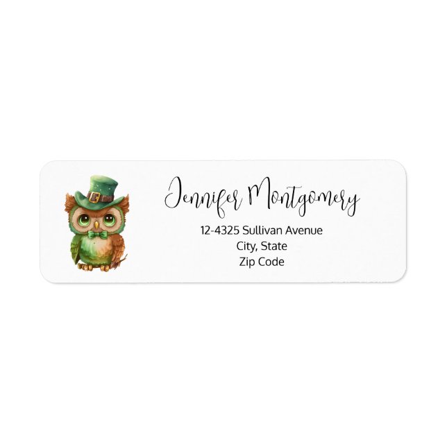  Cute Owl in a Green Top Hat Address Label (Front)