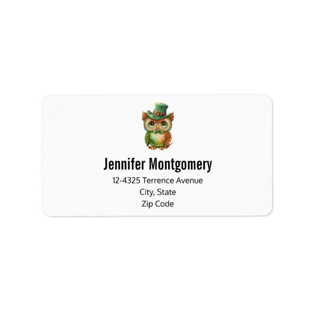 Cute Owl in a Green Top Hat Address Label (Front)