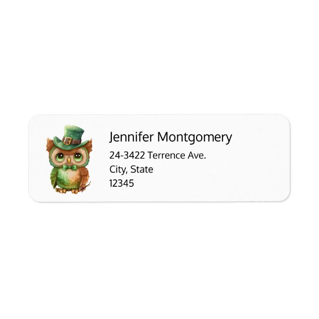 Cute Owl in a Green Top Hat Address Label (Front)