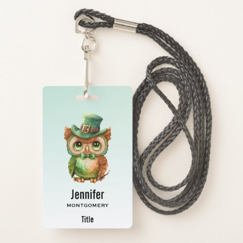 Cute Owl in a Green Top Hat Badge