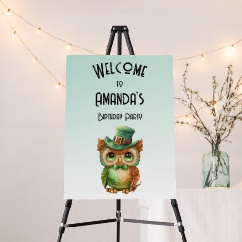 Cute Owl in a Green Top Hat Birthday Welcome Foam Board
