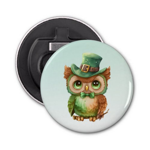 Cute Owl in a Green Top Hat Bottle Opener
