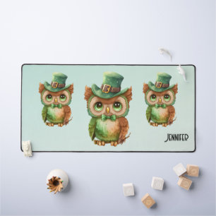 Cute Owl in a Green Top Hat Desk Mat
