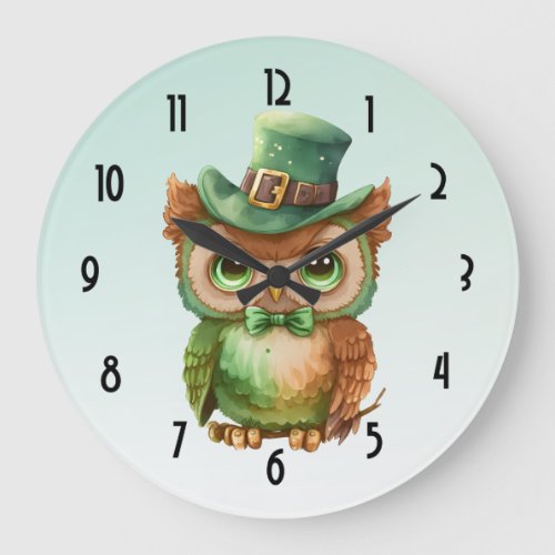 Cute Owl in a Green Top Hat Large Clock