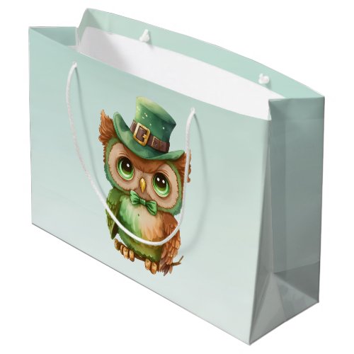 Cute Owl in a Green Top Hat Large Gift Bag