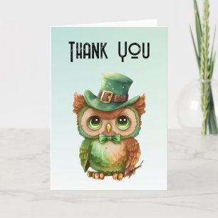 Cute Owl in a Green Top Hat Letterpress Thank You Card