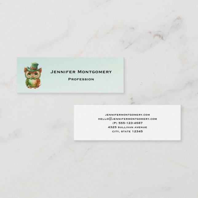 Cute Owl in a Green Top Hat Mini Business Card (Front/Back)