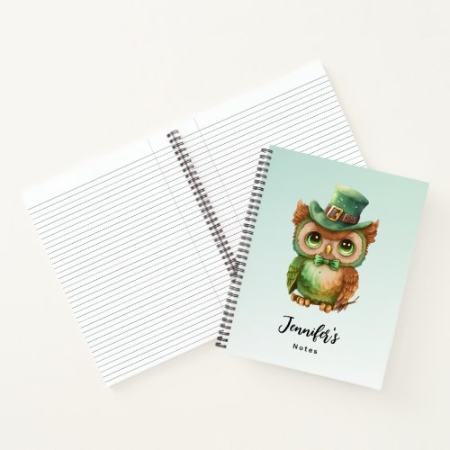 Cute Owl in a Green Top Hat Notebook