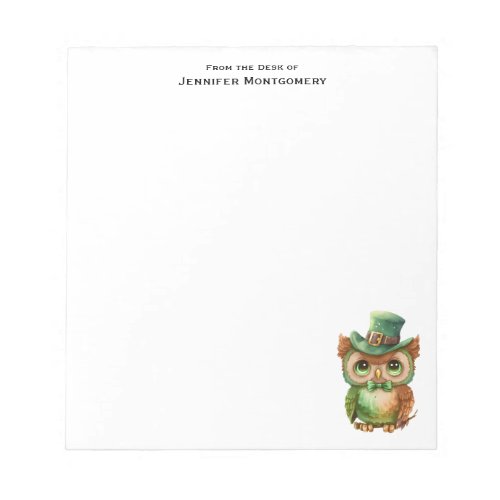 Cute Owl in a Green Top Hat Notepad
