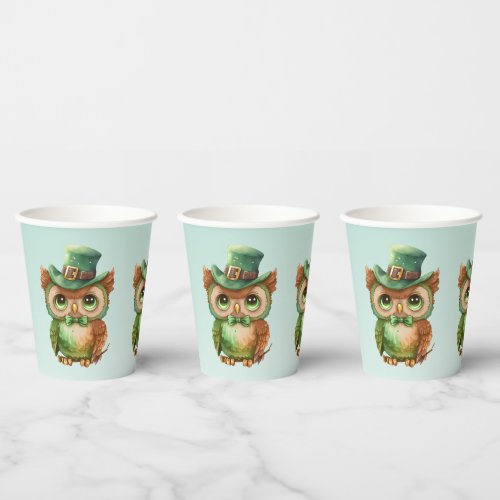 Cute Owl in a Green Top Hat Paper Cups