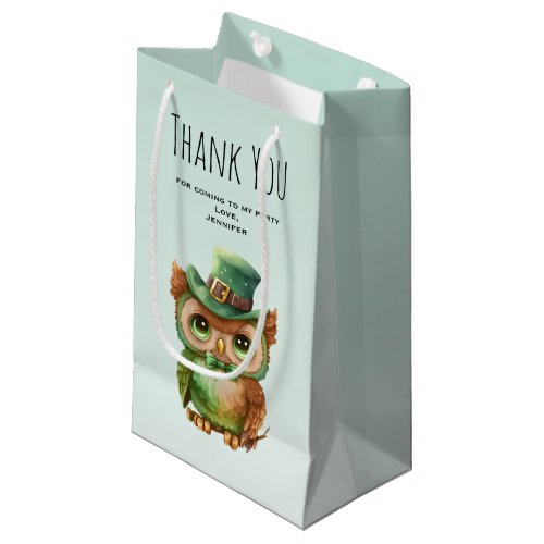 Cute Owl in a Green Top Hat Party Thank You Small Gift Bag