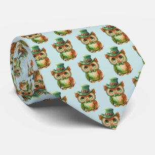 Cute Owl in a Green Top Hat Pattern Neck Tie