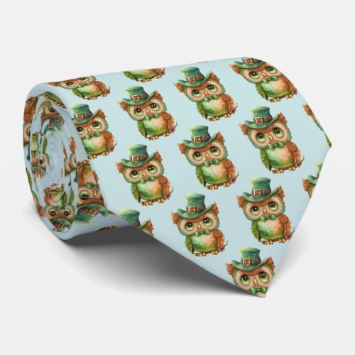  Cute Owl in a Green Top Hat Pattern Neck Tie