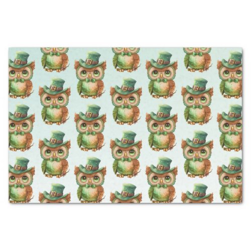 Cute Owl in a Green Top Hat Pattern Tissue Paper
