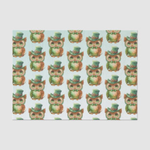 Cute Owl in a Green Top Hat Pattern Tissue Paper