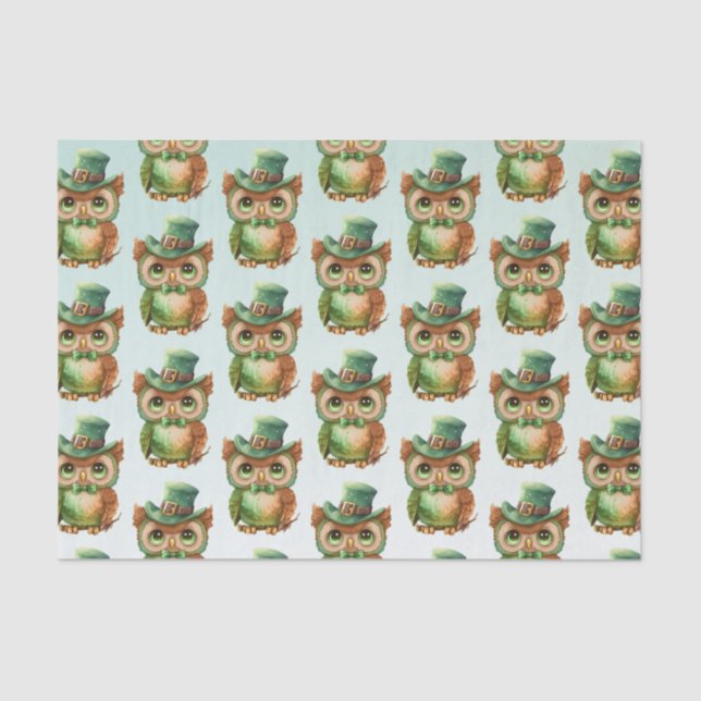 Cute Owl in a Green Top Hat Pattern Tissue Paper (Front)