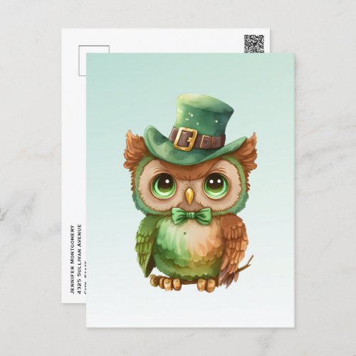 Cute Owl in a Green Top Hat Postcard