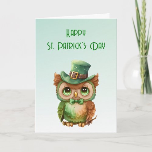 Cute Owl in a Green Top Hat St Patricks Day Card