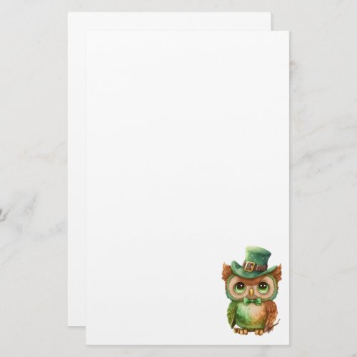 Cute Owl in a Green Top Hat Stationery