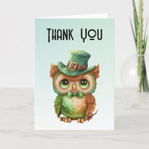 Cute Owl in a Green Top Hat Thank You Card