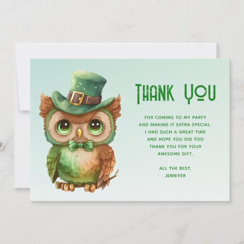 Cute Owl in a Green Top Hat Thank You Card