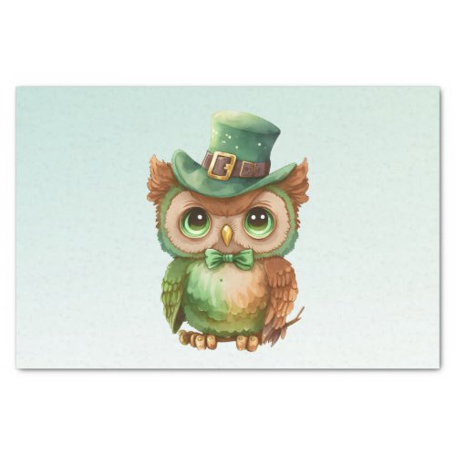 Cute Owl in a Green Top Hat Tissue Paper
