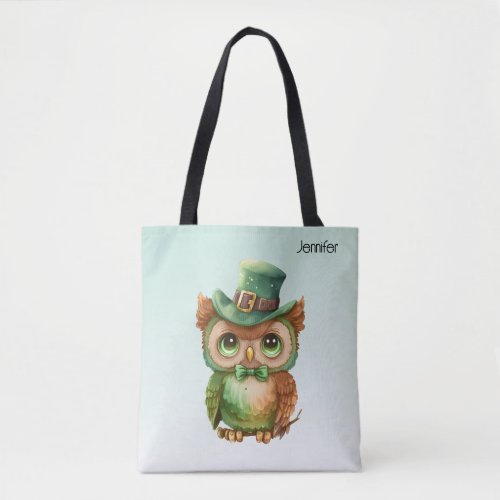 Cute Owl in a Green Top Hat Tote Bag