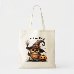 Cute Owl in a Witch's Hat Halloween Trick or Treat Tote Bag