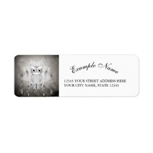 Cute owl in black and white, mandala design label