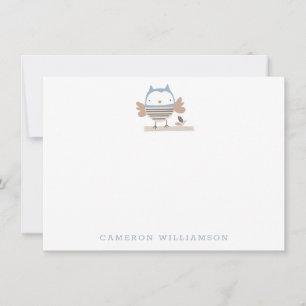 Cute Owl in Blue Personalized Stationery     Note Card