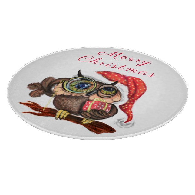 Cute Owl In Christmas Hat Cutting Board (Corner)