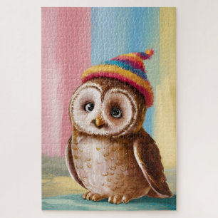 Cute Owl in Colorful Beanie Jigsaw Puzzle