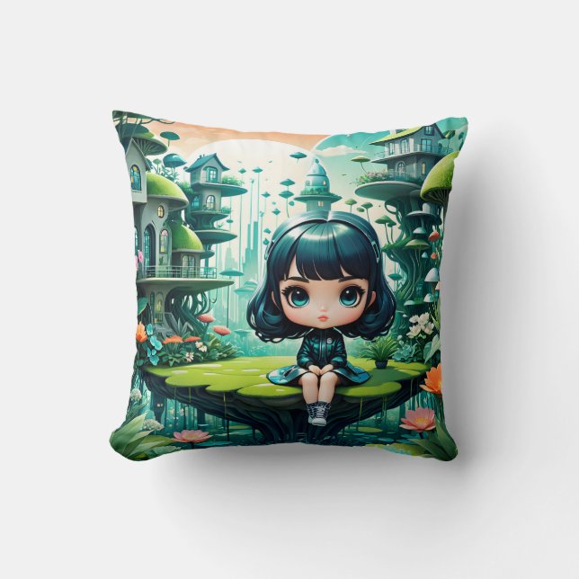 Cute Owl in Colorful Beanie Throw Pillow (Front)