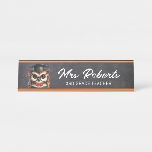 Cute OWL in Glasses Tutor Teacher Chalkboard Desk Name Plate