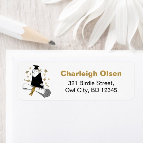 Cute Owl in Gown and Cap Childrens Graduation Label