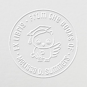 Cute Owl in Graduation Hat Bookplate Embosser