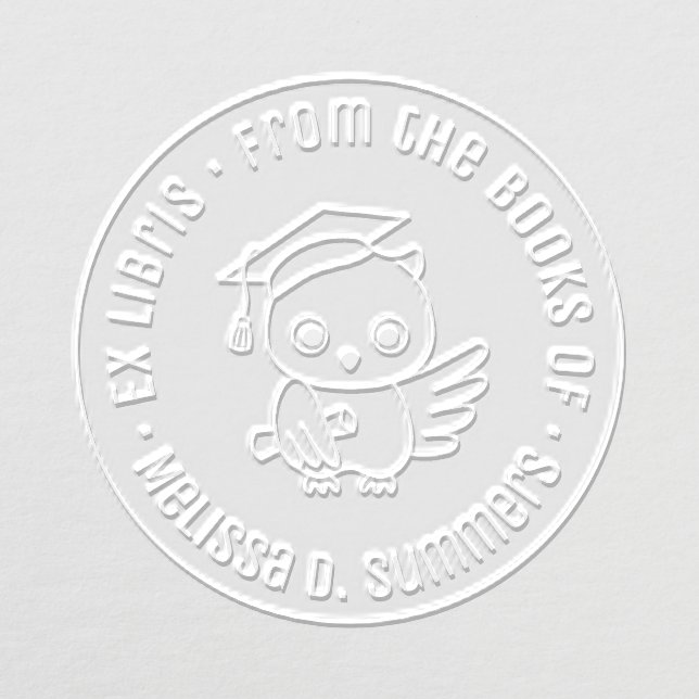 Cute Owl in Graduation Hat Bookplate Embosser (Design)