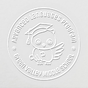 Cute Owl in Graduation Hat Round Text Embosser