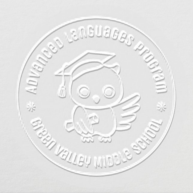 Cute Owl in Graduation Hat Round Text Embosser (Design)