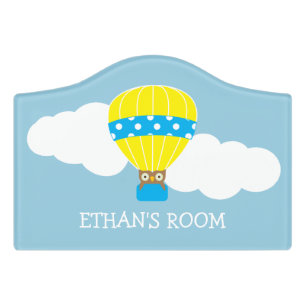 Cute Owl In Hot Air Balloon Nursery Door Sign